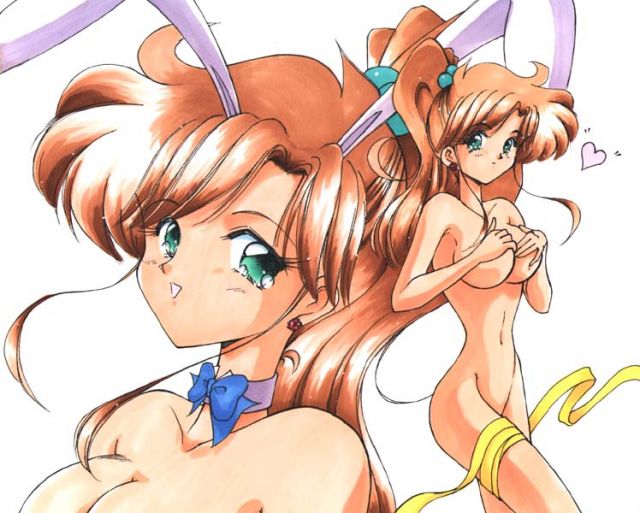 animal_ears bishoujo_senshi_sailor_moon bunny_ears bunny_girl bunnygirl collar green_eyes kino_makoto smile topless