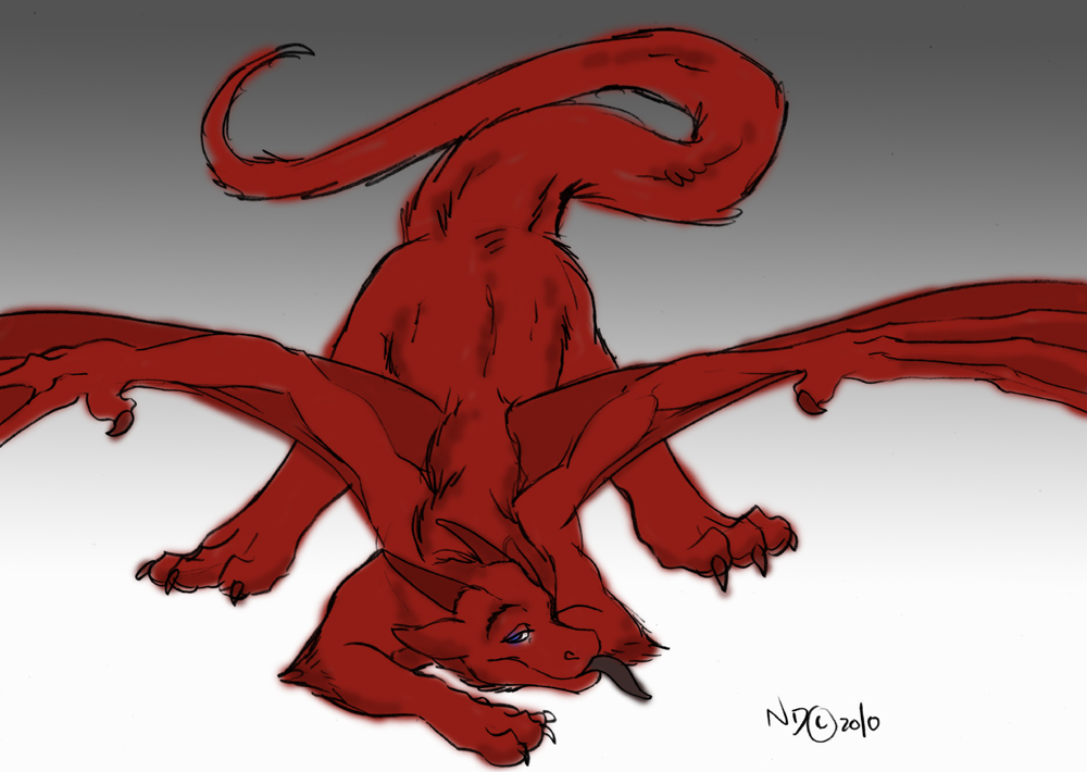 ambiguous_gender ass_up dragon feral looking_at_viewer necrodrone red_body scalie tongue unknown_artist wings