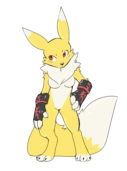 canine digimon female fox mammal plain_background renamon solo tail white_background zipperface