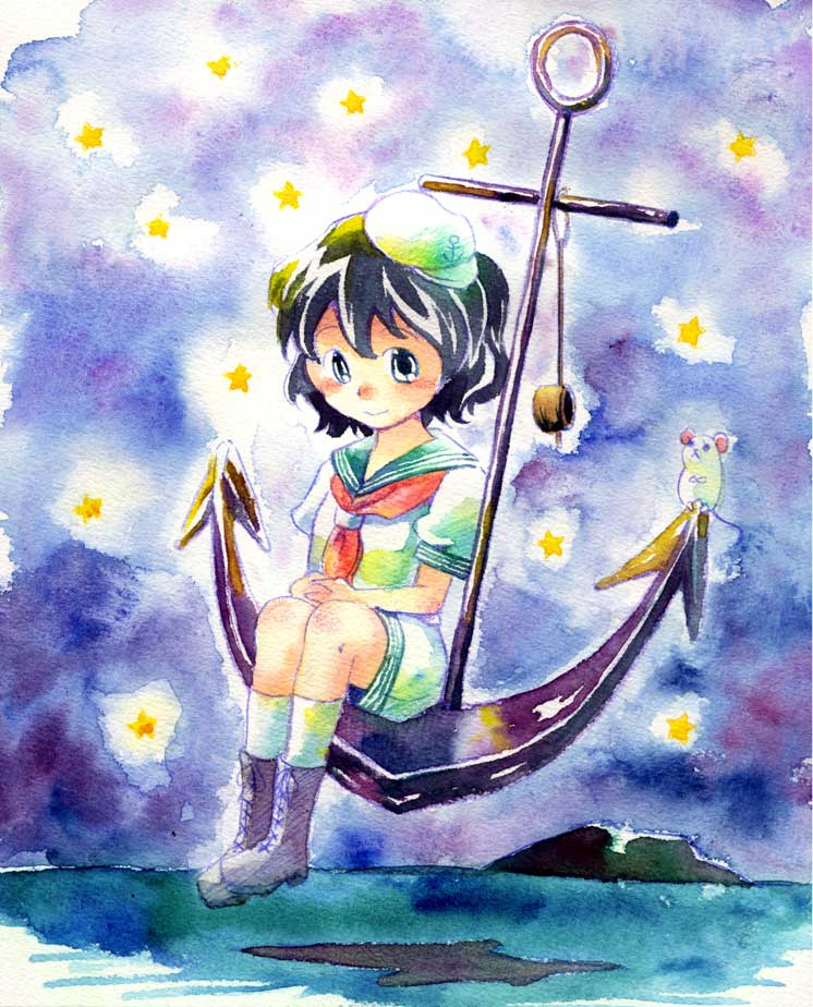 anchor murasa_minamitsu shiroaisa solo star touhou traditional_media watercolor_(medium)