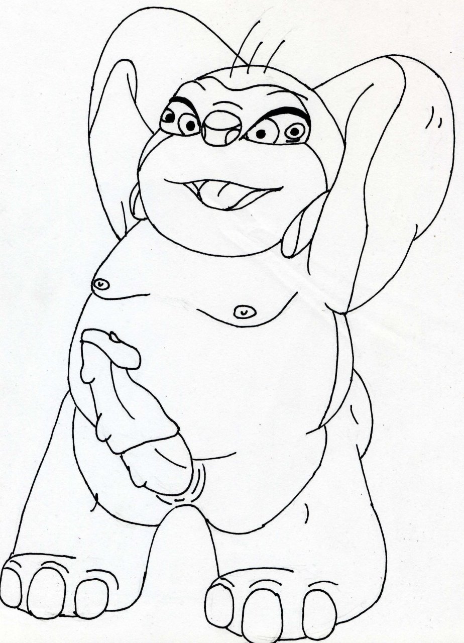 black_and_white crap_art erection jumba jumba_jookiba lilo_and_stitch looking_at_viewer male monochrome nipples open_mouth overweight penis sketch solo unknown_artist what