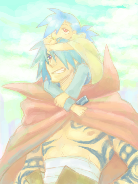 child father father_and_son kamina kamina's_father kamina's_father parent son tattoo tengen_toppa_gurren-lagann tengen_toppa_gurren_lagann young younger