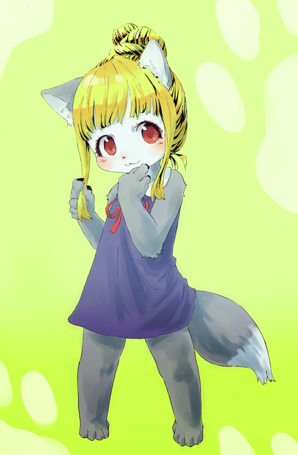 blush bow canine cub cute dress female gaoru hair loli looking_at_viewer mammal red_eyes ribbons ricedog-873 solo wolf young