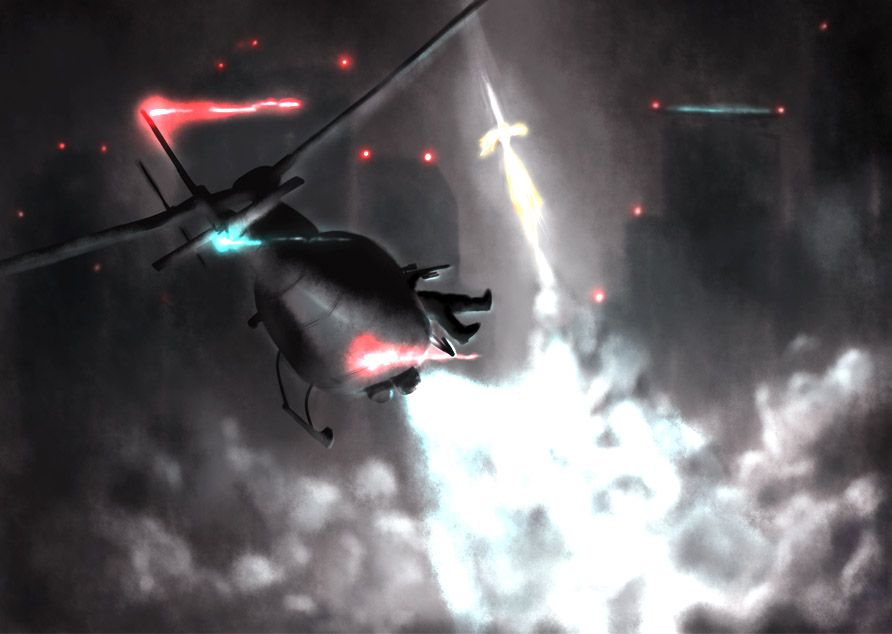 battle commentary helicopter light missile night no_humans onibi_(foxhound4185) original smoke