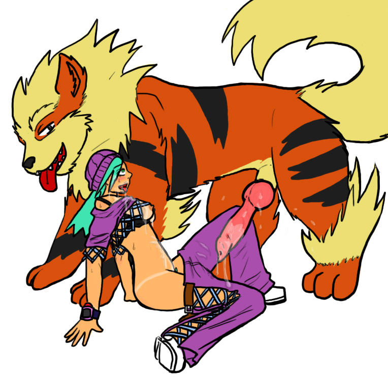 animal arcanine breasts canine canine_penis cum cum_on_clothes female feral illuminatii interspecies knot male open_mouth penis pok&eacute;mon pokephilia straight trainer zoo