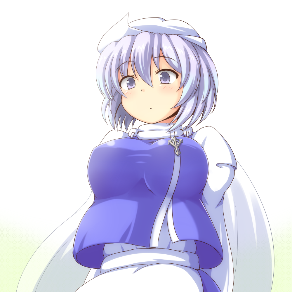 blue_eyes blush breasts hat large_breasts lavender_hair letty_whiterock phantom2071 scarf short_hair solo touhou upper_body white_scarf