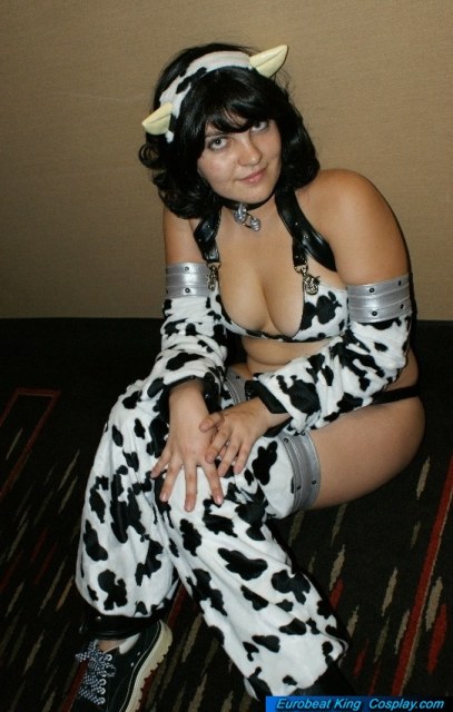 bovine chubby clothed clothing cosplay cow_ears cowgirl eurobeat_king female human mammal overweight photo real skimpy solo
