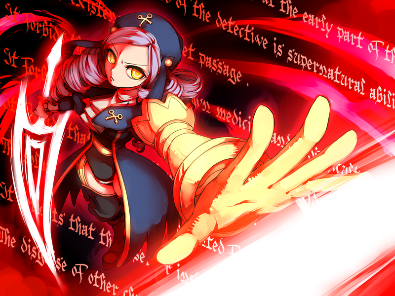 dlanor_a_knox drill_hair energy_sword from_above hat long_hair niso outstretched_arm purple_hair red_truth solo standing sword text_focus thighhighs umineko_no_naku_koro_ni weapon yellow_eyes