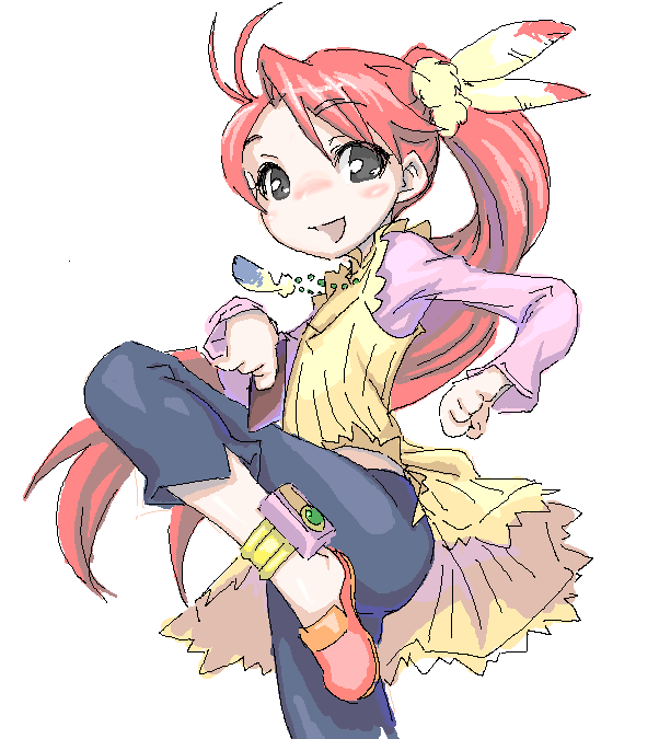 1girl feathers female kozeri_ai live_on_cardliver_kakeru ponytail red_hair