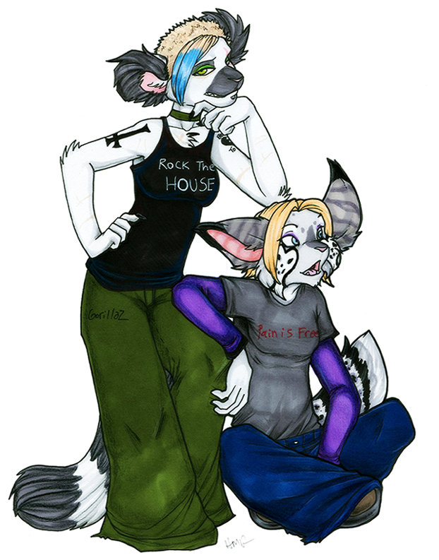 blue_eyes clothed clothing collar feline female green_eyes hair holly_massey lemur looking_at_viewer mammal open_mouth pants pink_nose plain_background primate shirt sitting spots standing stripes tail tank_top tomboy white_background zeriara_(character)