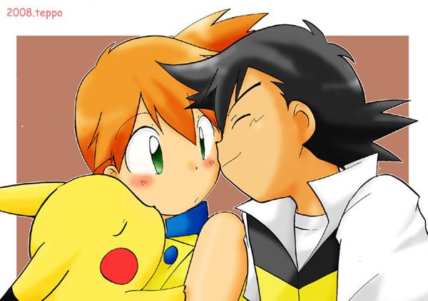 black_hair child kasumi_(pokemon) nintendo orange_hair pikachu pokemon satoshi_(pokemon)