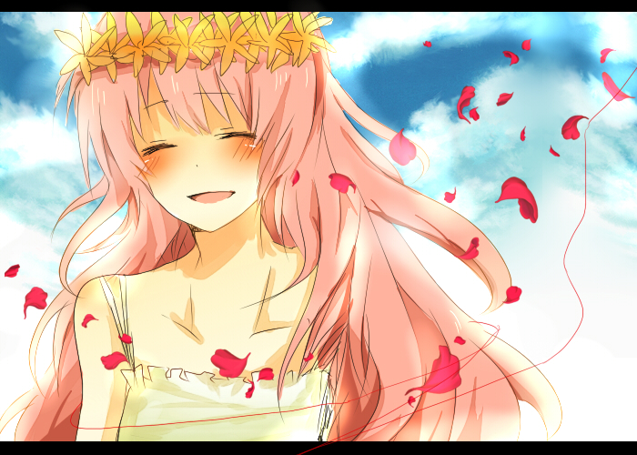 bad_id bad_pixiv_id blush hair_ornament just_be_friends_(vocaloid) long_hair megurine_luka mono_(recall) petals pink_hair solo vocaloid