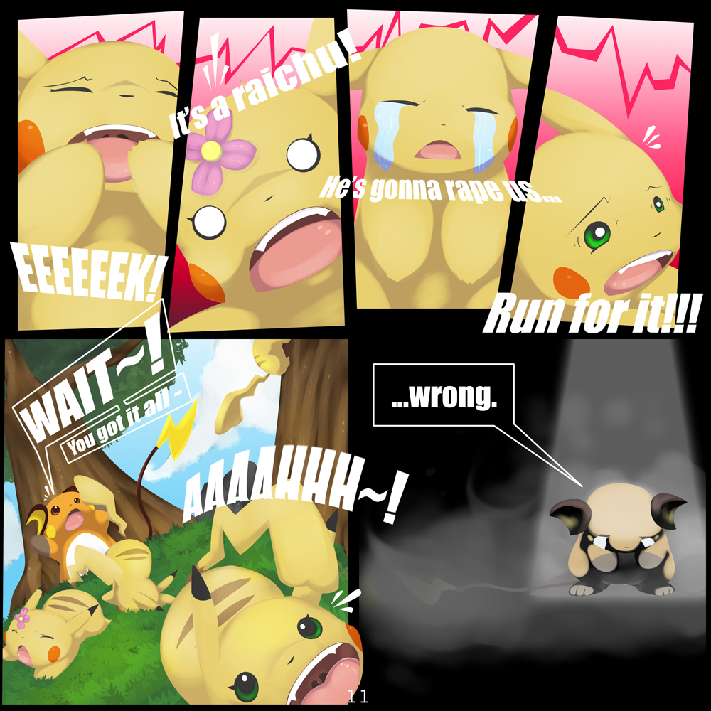 comic crying fear female fog male nintendo pikachu pok&#233;mon pok&eacute;mon raichu running springtime_desperation tom_smith video_games