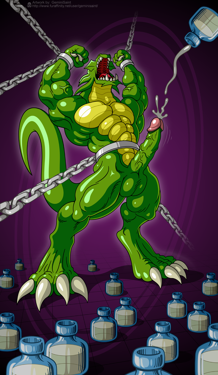 4_toes abs anthro balls bdsm biceps big_muscles big_penis bondage bottle bound chain claws cuffs cum cumshot demon dragon erection fangs forked_tongue geminisaint green_body green_dragon green_penis green_skin hands-free humanoid_penis jackie_chan_adventures magic male muscles nude open_mouth orgasm pecs penis penis_milking pose reptile ripped scales scalie sharp_teeth shendu solo standing teeth toe_claws toned tongue vein veiny_penis yellow_skin