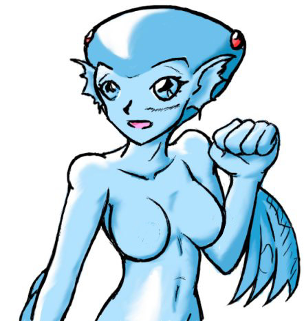 blue blue_eyes breasts female marine nude princess_ruto solo the_legend_of_zelda unknown_artist video_games zora