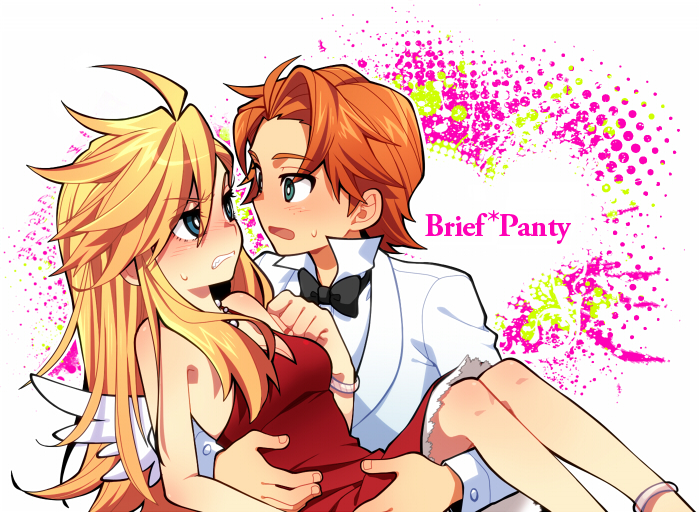 angel angry blush breasts brief_(character) brief_(psg) cleavage couple dress panty_&amp;_stocking_with_garterbelt panty_(character) panty_(psg) wings