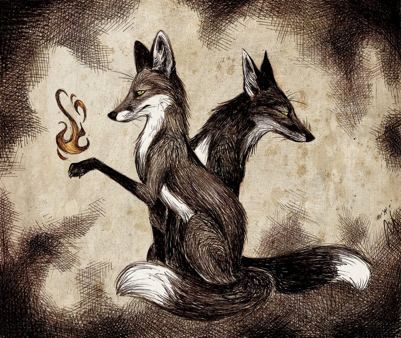black black_fur canine crosshatching culpeofox eyes_closed feral fire fox fur mammal non-anthro sketch