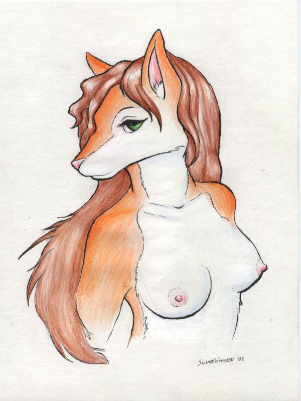 anthro breasts bust canine cindy_mcclusky female fox green_eyes hair long_hair mammal nipples nude pink_nose silverwyvern solo