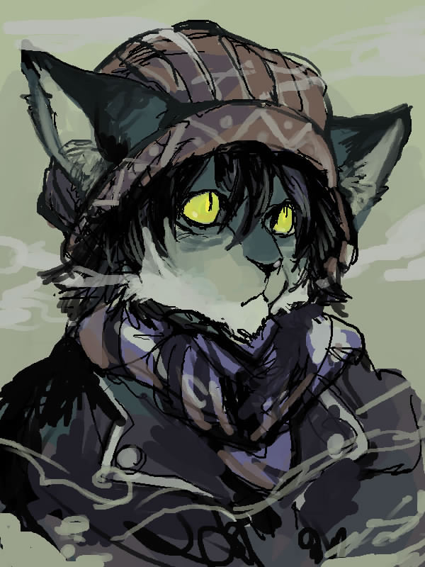 ambiguous_gender cat cold cr_watari feline portrait scarf solo