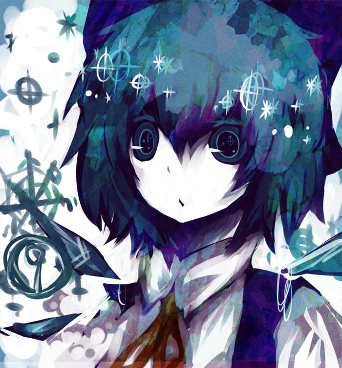 bad_id bad_pixiv_id blue_eyes blue_hair cirno face kaio_(watagami) short_hair solo touhou