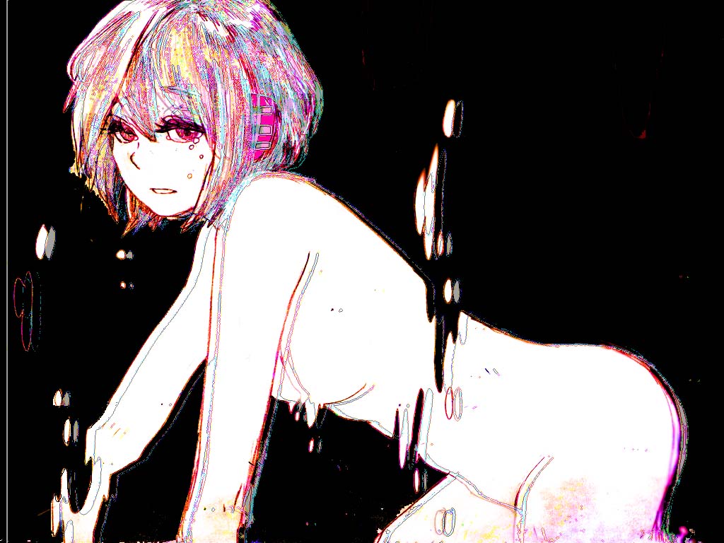 bad_id bad_pixiv_id breasts glitch meiko nude pink_eyes pink_hair short_hair small_breasts solo takeno_(kommsusser) tears vocaloid