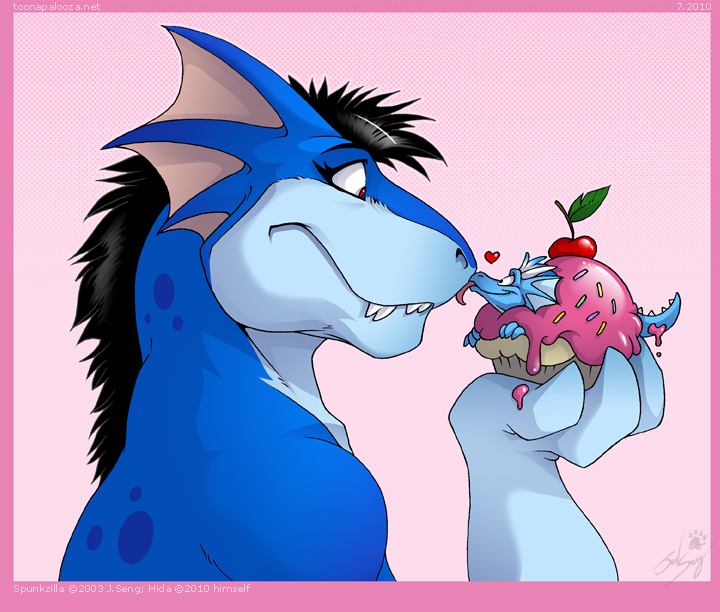 &hearts; blue blue_body cherry cupcake cute dragon frosting hida imminent_vore jen_seng licking micro size_difference spunky teeth tongue vore