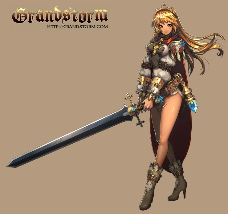 bad_id bad_pixiv_id belt blonde_hair boots crown fantasy long_hair original solo sword weapon zerohours