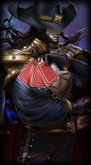 beard cape card facial_hair holding holding_card league_of_legends male_focus official_art solo twisted_fate