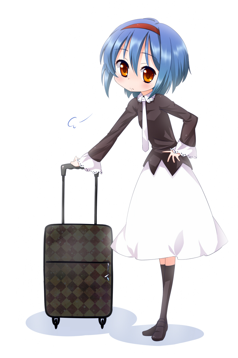 bad_id bad_pixiv_id blue_hair hairband hand_on_hip highres jigatei_(omijin) little_busters! luggage nishizono_mio orange_eyes short_hair solo