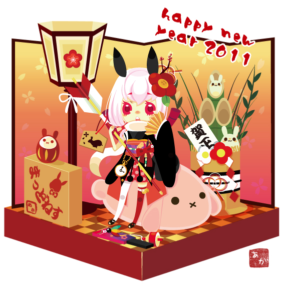 aka_(tetrapod) bad_id bad_pixiv_id bunny copyright_request japanese_clothes kadomatsu kimono new_year solo thighhighs