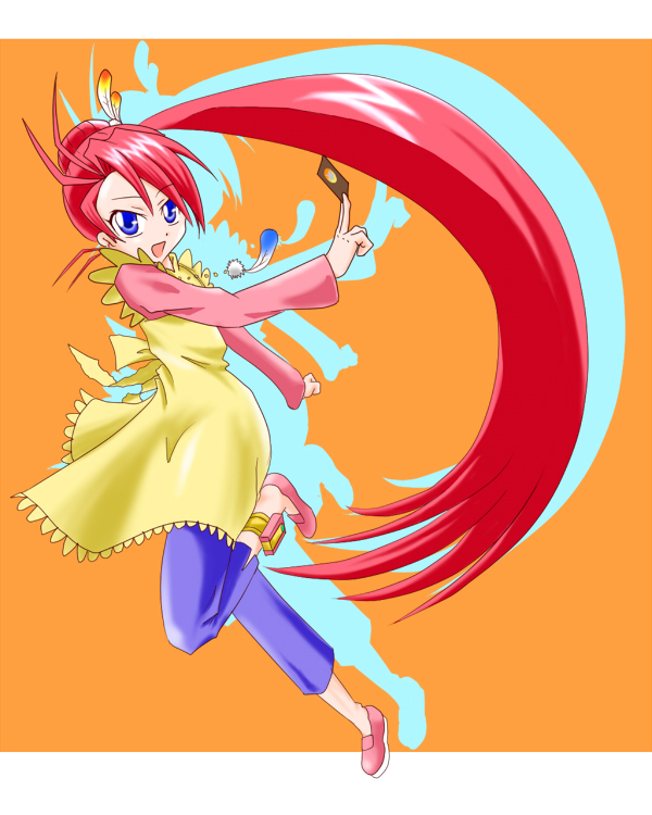 1girl feathers female kozeri_ai live_on_cardliver_kakeru ponytail red_hair