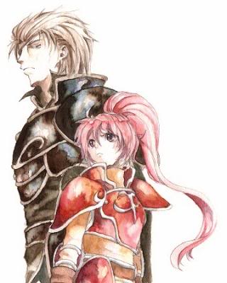 armor black_eyes brown_hair couple eyepatch fire_emblem fire_emblem:_akatsuki_no_megami fire_emblem:_souen_no_kiseki fire_emblem_path_of_radiance fire_emblem_radiant_dawn haar jill jill_(fire_emblem) jill_fizzart long_hair lowres ponytail red_eyes red_hair serious short_hair wyvern_rider