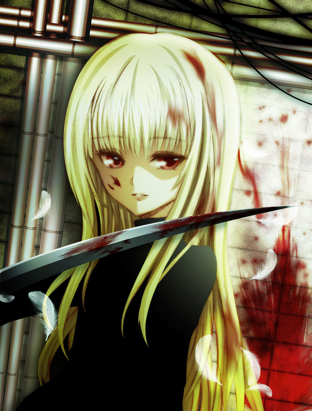 black_cat black_cat_(series) blonde_hair blood eve eve_(black_cat) highres sword weapon