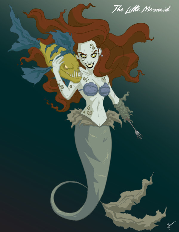 ariel creepy disney fish flounder_(disney) fork jeffrey_thomas mermaid twisted