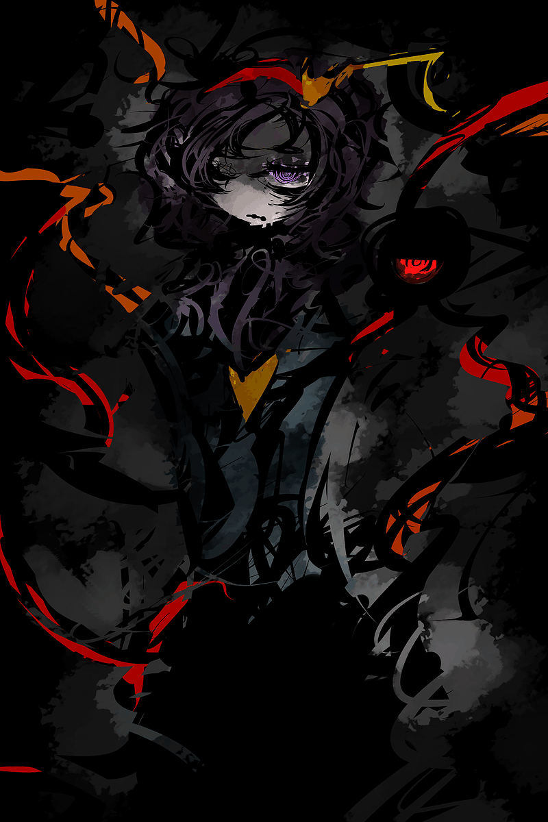 abstract bad_id bad_pixiv_id f7(eiki) heart highres komeiji_satori purple_eyes purple_hair short_hair solo third_eye touhou