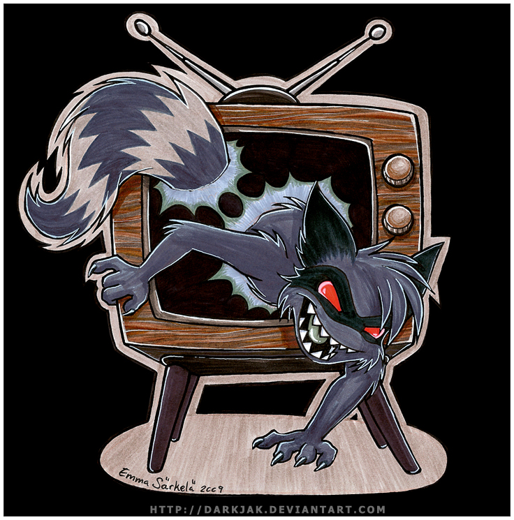 creepy darkjak mammal milo raccoon red_eyes rockoons shadow teeth television tv