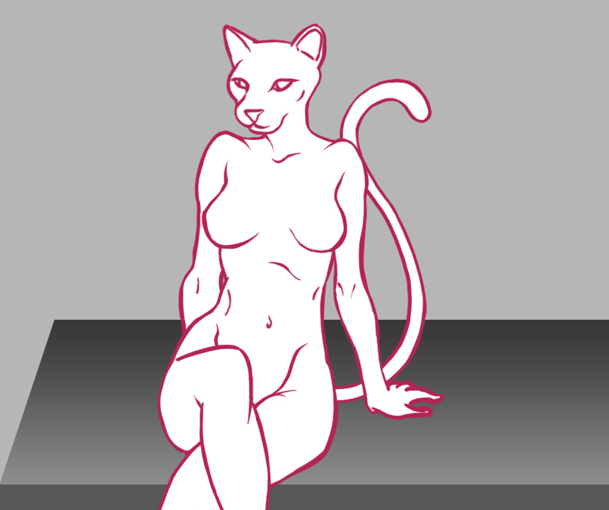 feline female line_art mammal sitting solo unknown_artist