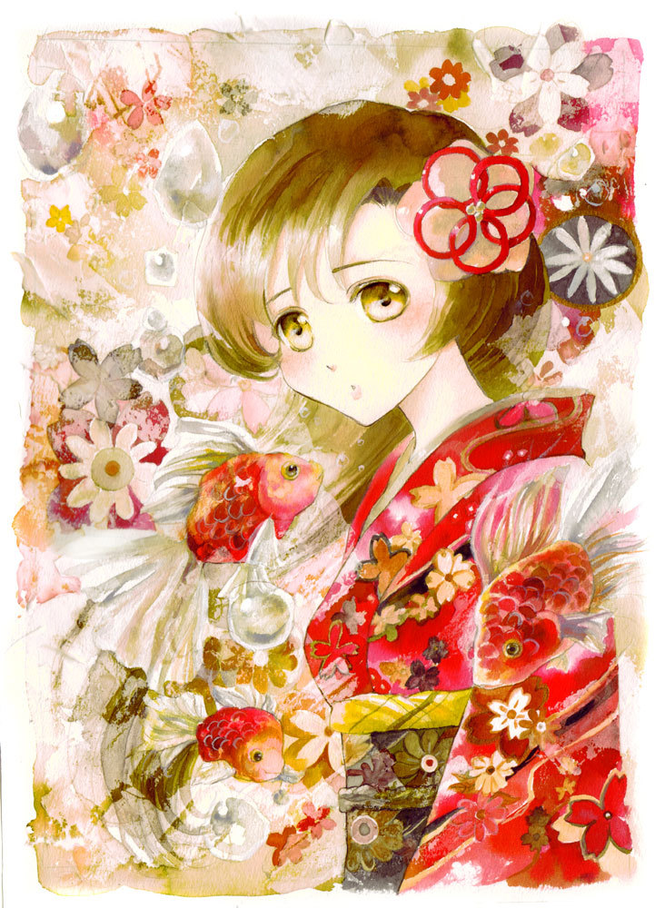 :o bad_id bad_pixiv_id fish japanese_clothes keiko_(mitakarawa) kimono original solo