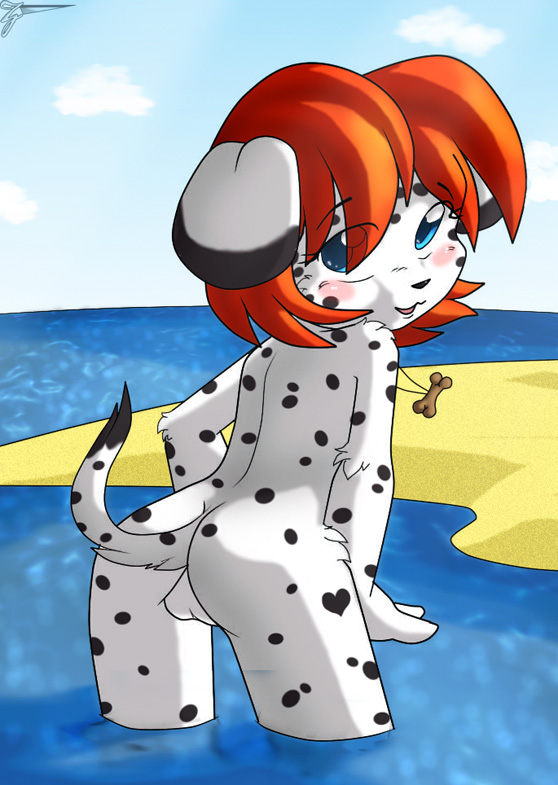 blush butt canine cub dalmatian dog female hair helsy mammal orange_hair seaside solo water young zangetsu