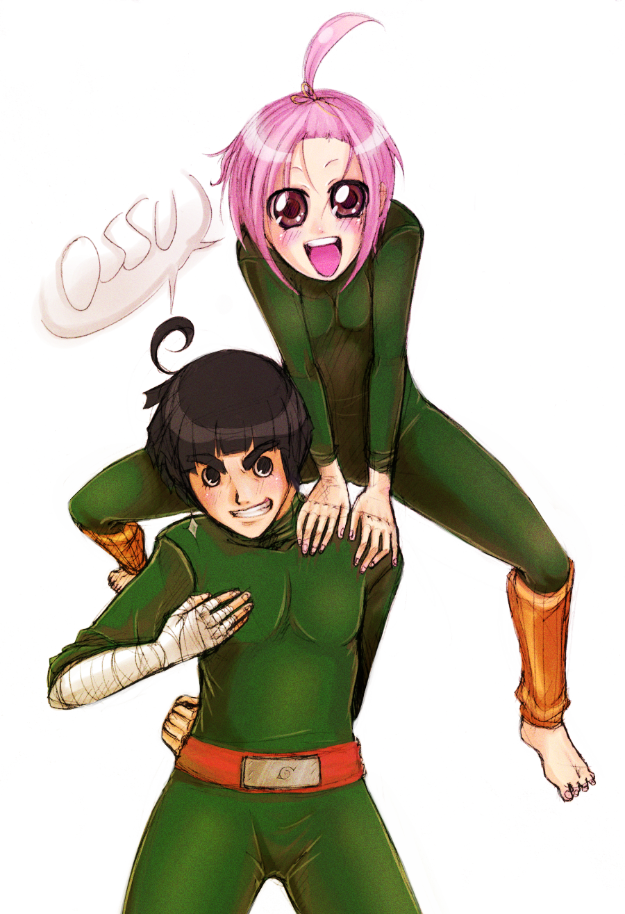 1boy artist_request crossover highres naruto pink_hair rock_lee