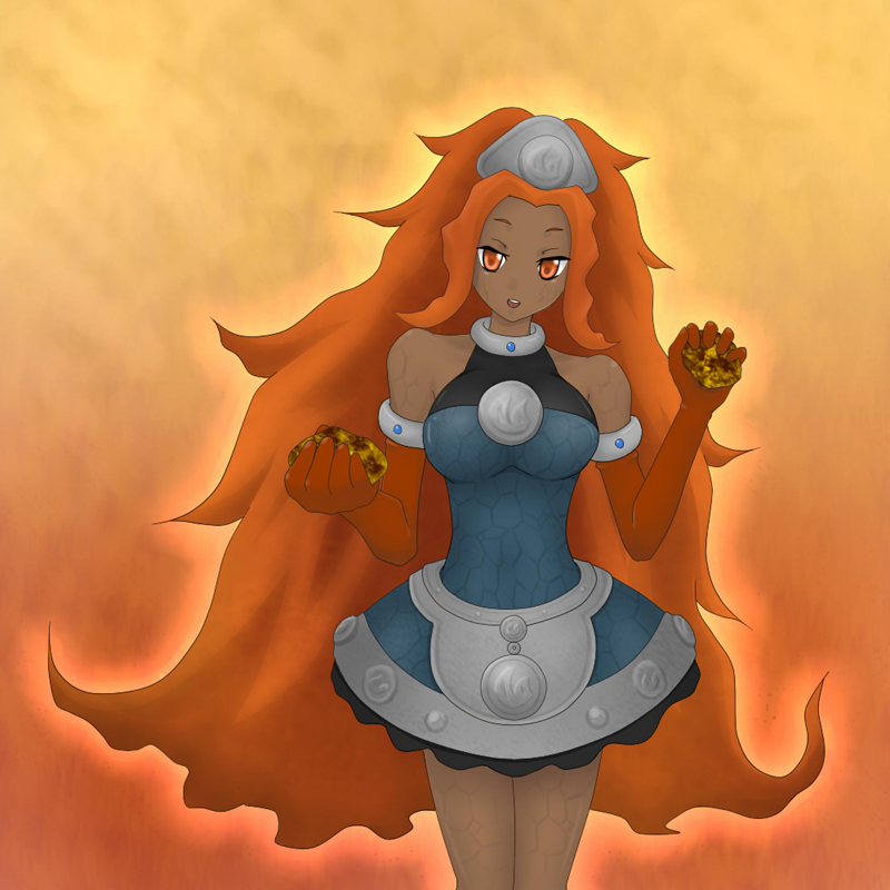 dark_skin duel_monster laval_volcano_maid long_hair orange_eyes orange_hair yu-gi-oh!