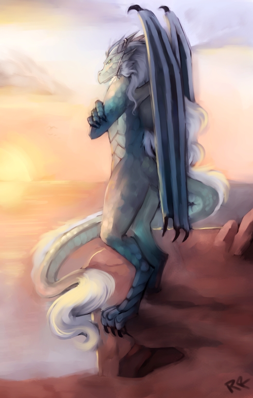 chinese_dragon dragon fluffy_tail male nude outside ryukyur scalie solo tail wings