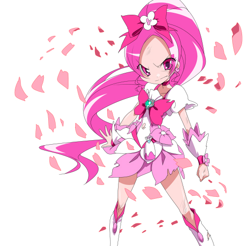 angry boots bow choker cure_blossom hanasaki_tsubomi heartcatch_precure! knee_boots lowres magical_girl pink pink_bow pink_choker pink_eyes pink_hair ponytail precure solo takeya_yuuki torn_clothes