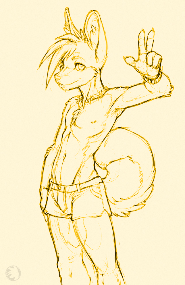 bracelet bulge canine jewelry male navel necklace short_shorts sketch sneakerfox solo tail topless yellow_and_white