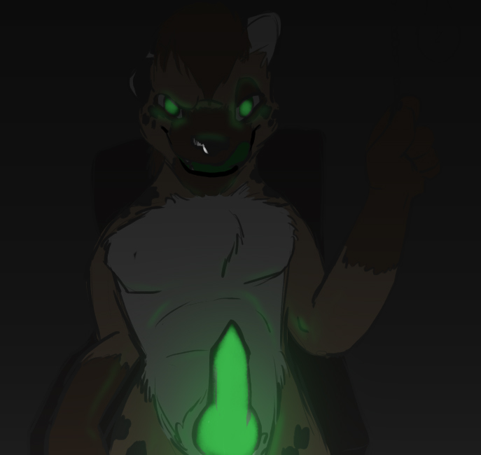 darkness glow glowing_eyes glowing_penis green grin hyena jjiinx male sitting solo