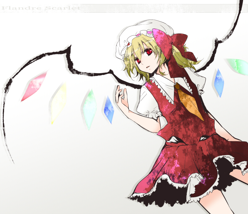 bad_id bad_pixiv_id blonde_hair flandre_scarlet hat icylove red_eyes simple_background solo touhou wings
