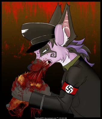 2008 aardwolf aardy blood brain canine eating guro hat nazi purple purple_eyes solo ss_uniform swastika ttotheaffy