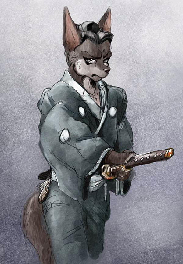 anthro dog karabiner male mammal solo sword weapon