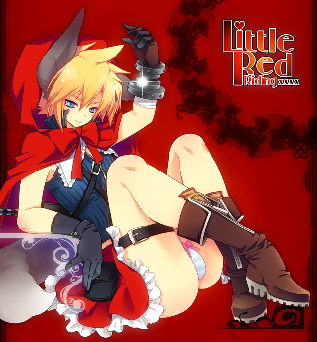 cloud_strife cosplay final_fantasy final_fantasy_vii grimm's_fairy_tales little_red_riding_hood little_red_riding_hood_(grimm) little_red_riding_hood_(grimm)_(cosplay) male_focus otoko_no_ko panties shima_chiyo solo striped striped_panties underwear
