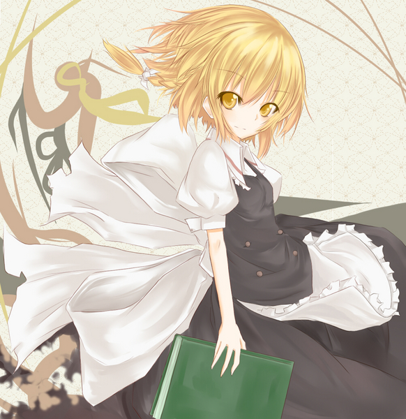 blonde_hair book braid kirisame_marisa no_hat no_headwear sasaki_kouhei solo touhou yellow_eyes